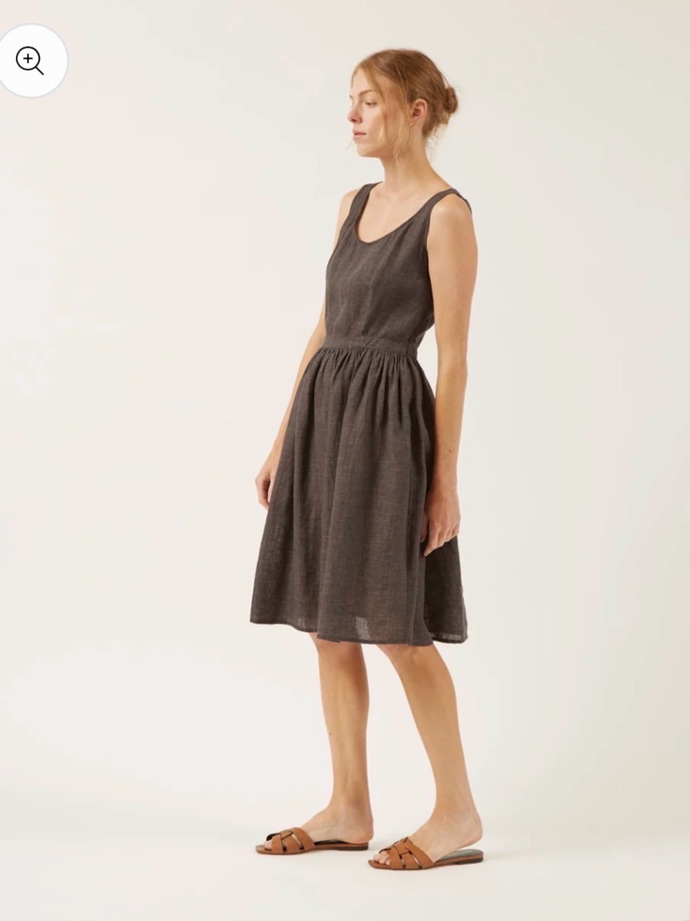 NAIF Charcoal Sleeveless SHADAI Gathered-Waist Midi linen Dress size XS